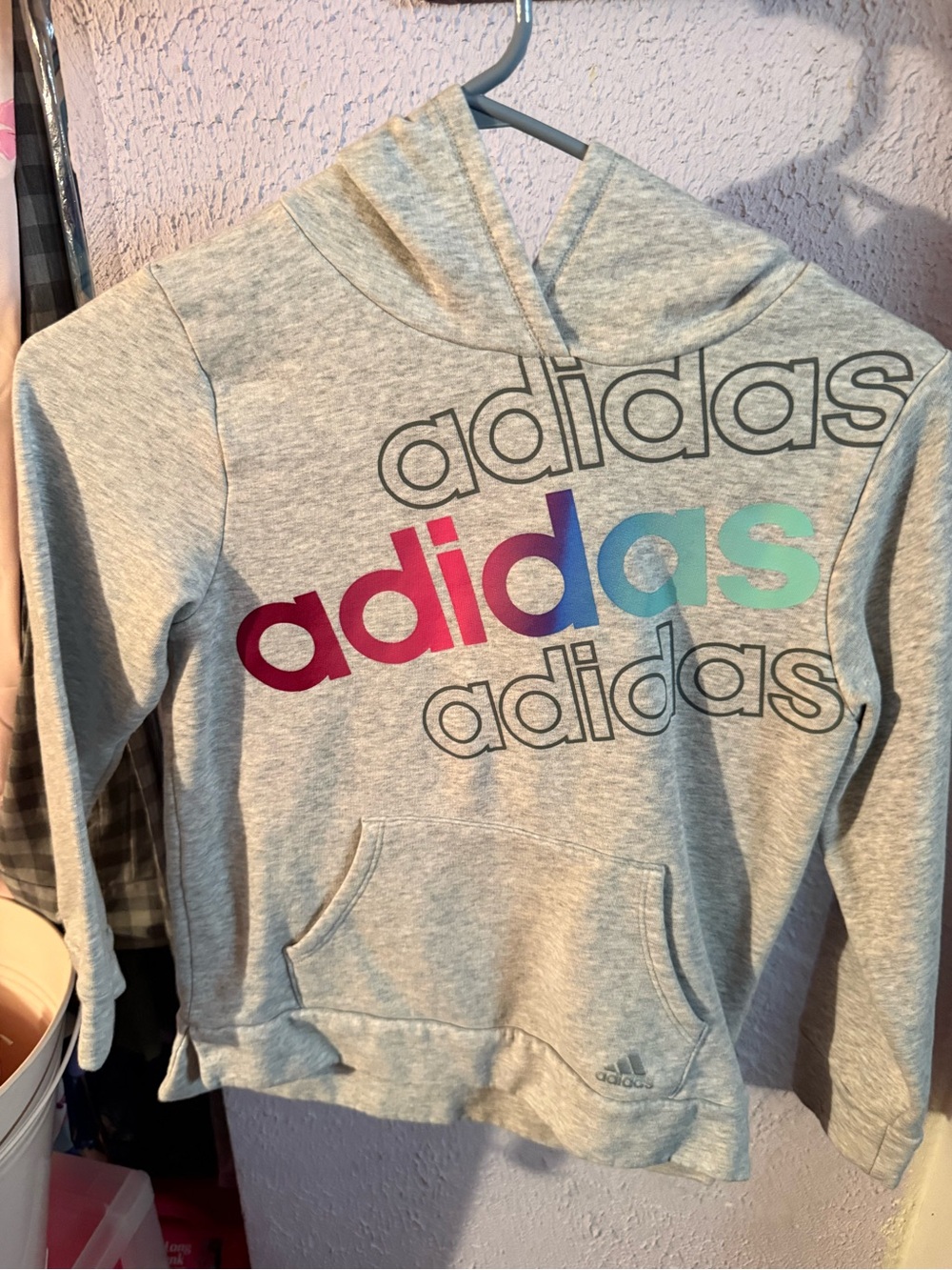 adidas Kids Gray Hoodie with Ombre Logo Panel